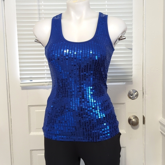 Express Tops - Express Blue Sequin Sparkly Tanktop Women's Size S